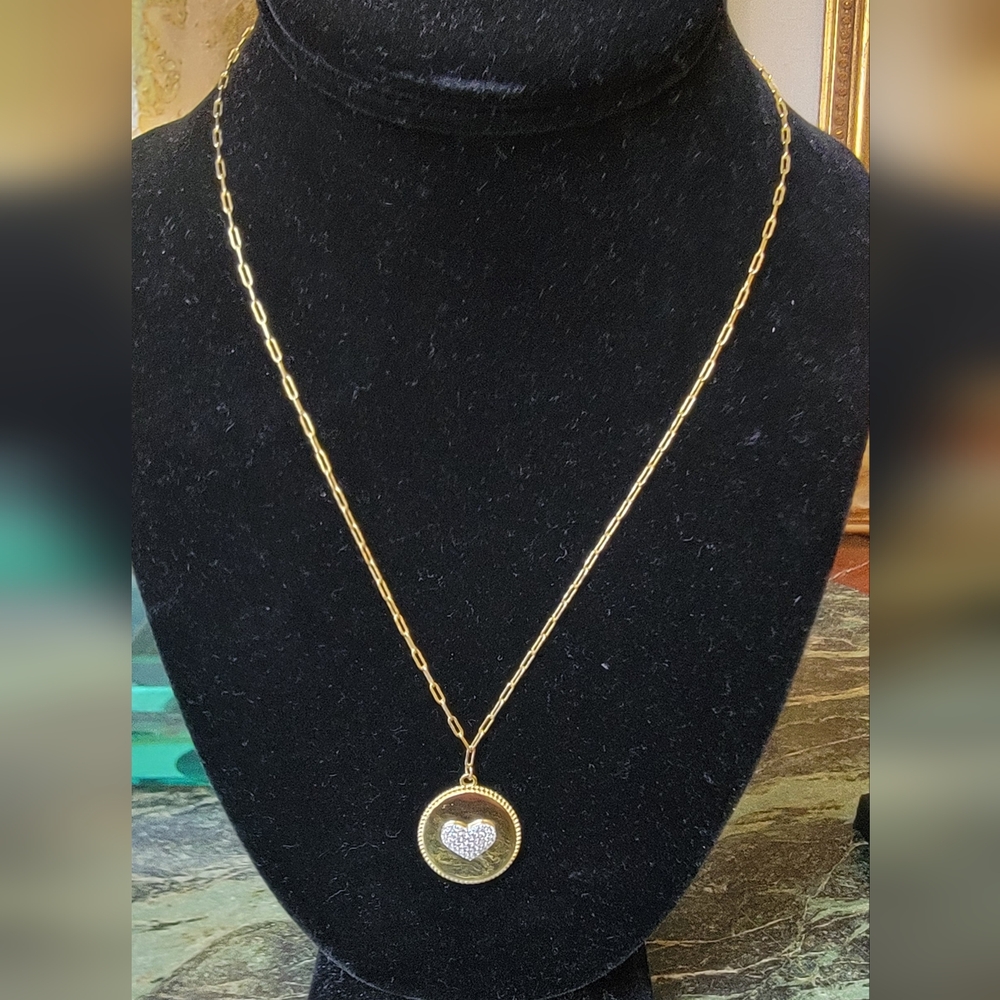 NWT Sterling Silver Gold Plated Heart CZ Pave Chain Link Necklace 18” NEW